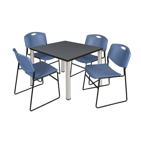 Kee/Zeng Kee Square Table & Chair Set, Wood, Metal, Polypropylene Top TB4242GYBPCM44BE